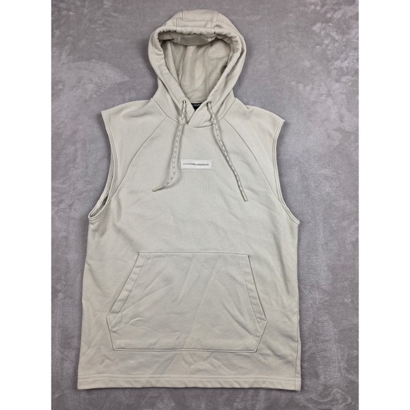 Under Armour Other - Under Armour Sleeveless Hoodie Mens Medium Beige Box Logo Sweatshirt